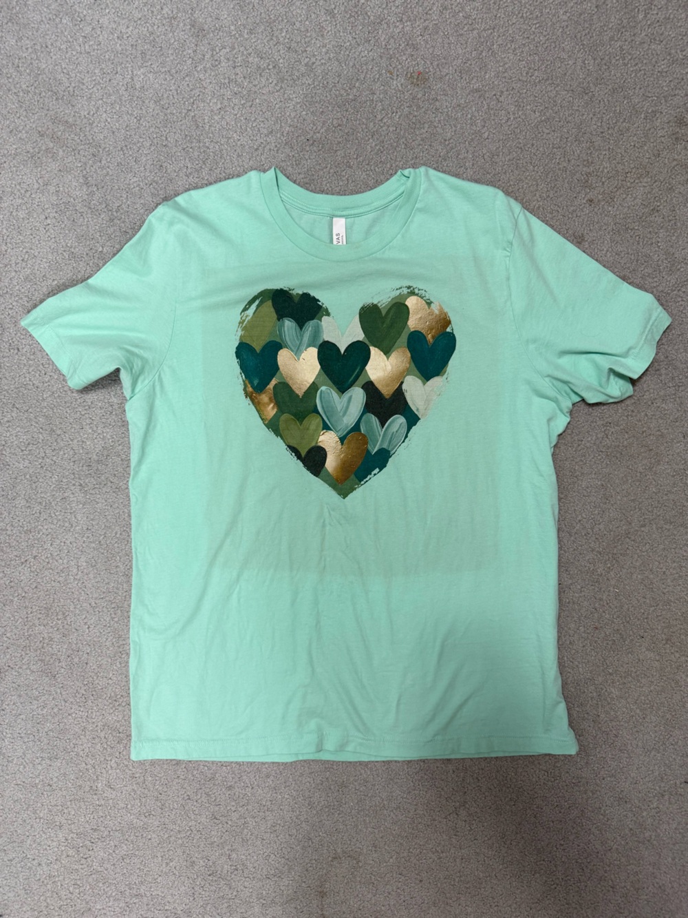 NWOT Bella Canvas Mint Short-Sleeve Tee with Heart Cluster XL